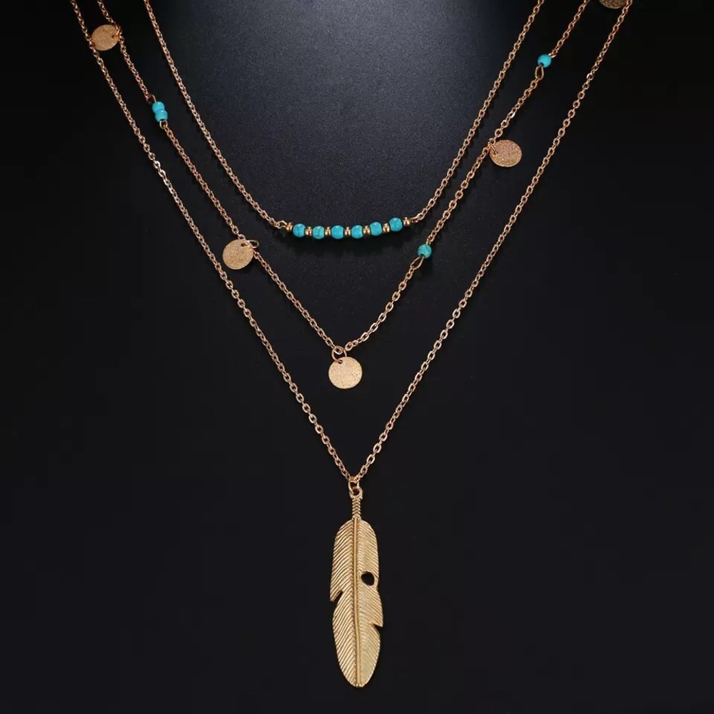 Layered Pendant Golden Color Necklace( 2 in pack)